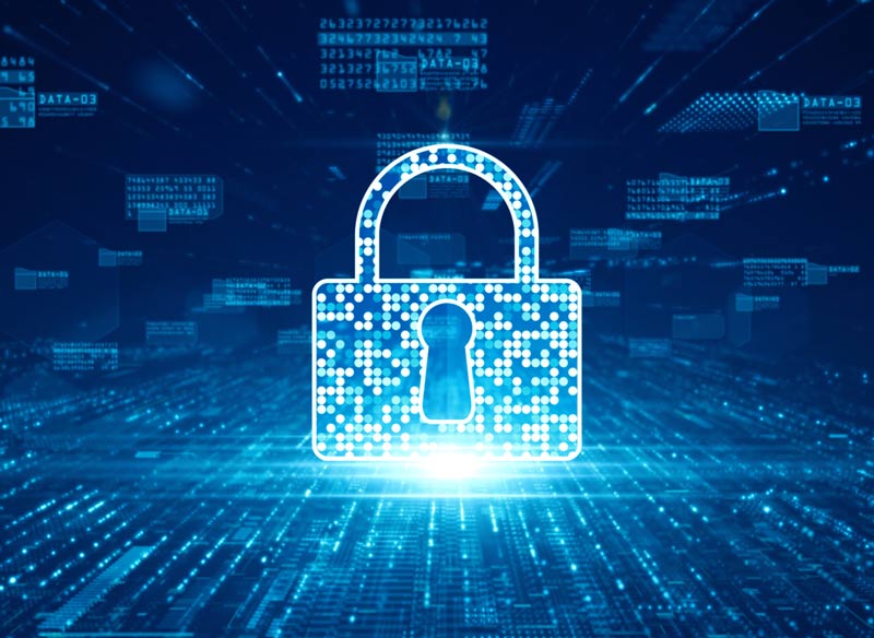 Image of a lock with data bits swirling around it.